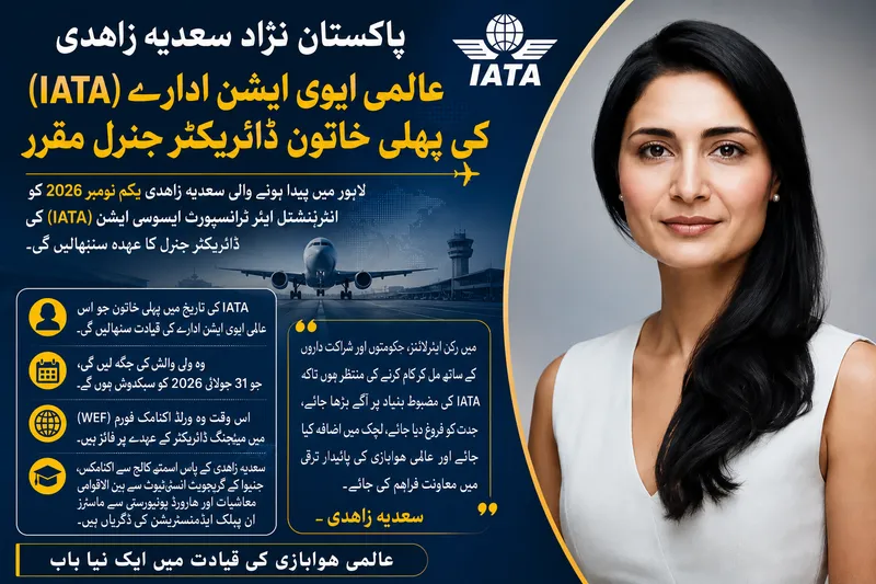 پاکستانی نژاد سعدیہ زاہدی انٹرنیشنل ایئر ٹرانسپورٹ ایسوسی ایشن کی سربراہ مقرر